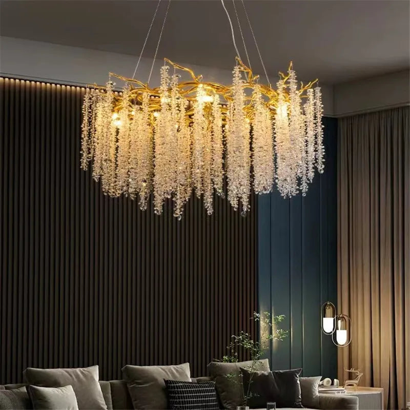 Gold Crystal Branch Chandelier Silver Body D100cm