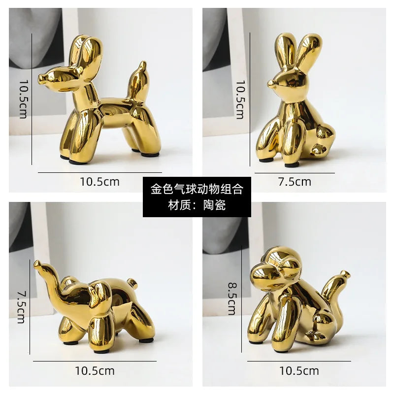 DecorBites™ Golden Monkey Dog Rabbit Ceramic Balloon Animals Desk Ornament