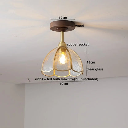 DecorBites™ Green Glass LED Ceiling Lights: Modern Copper Wood Indoor Lamp