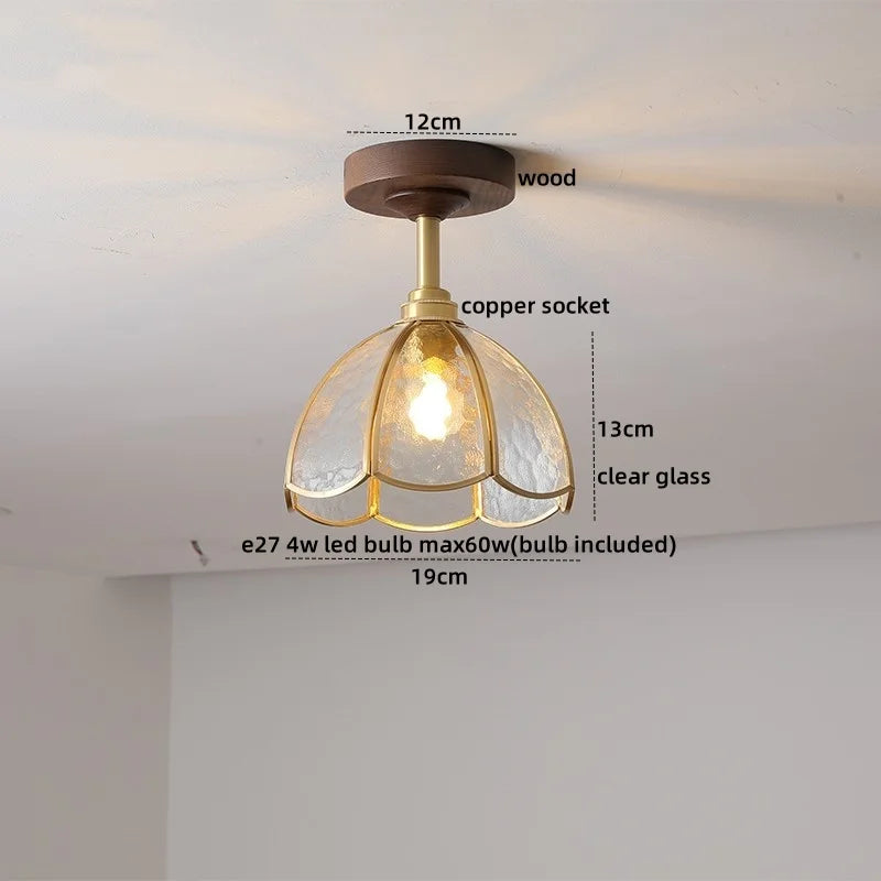 Nordic Glass Wood Ceiling Light For Foyer