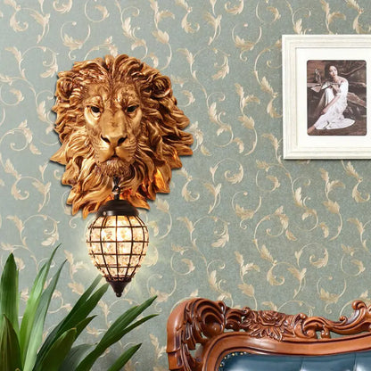 Decorbites™ Löwenkopf-Harz-Wandlampe: Europäischer Stil Wohnzimmerleuchte für die Hausdekoration