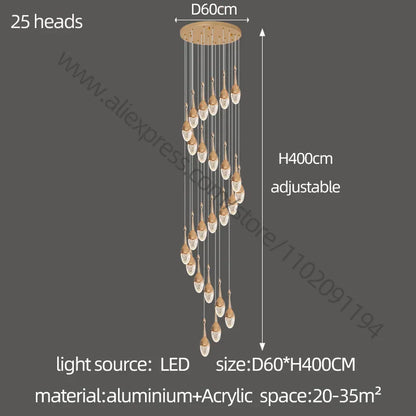 Decorbites™ Gold LED Treppenhaus-Kronleuchter: Elegantes Luxus-Großleuchter für das Wohnzimmer