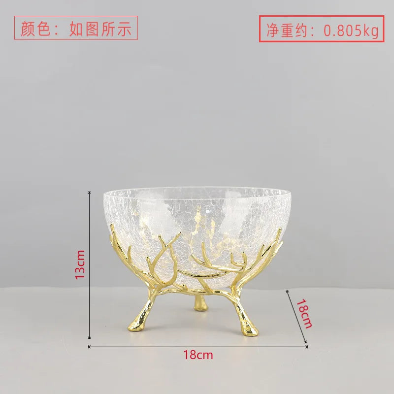 Decorbites™ Goldener Ast Glas Obstteller: Stilvolles Aufbewahrungsgefäß für Zuhause & Dekorationsaccessoire