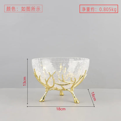 Decorbites™ Goldener Ast Glas Obstteller: Stilvolles Aufbewahrungsgefäß für Zuhause & Dekorationsaccessoire