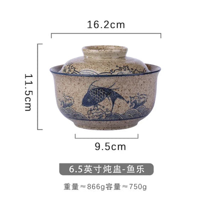 Decorbites™ Japanischer Stil Ramen-Schüssel mit Deckel | Keramische Nudelschüssel für Suppe, Reis, Brei