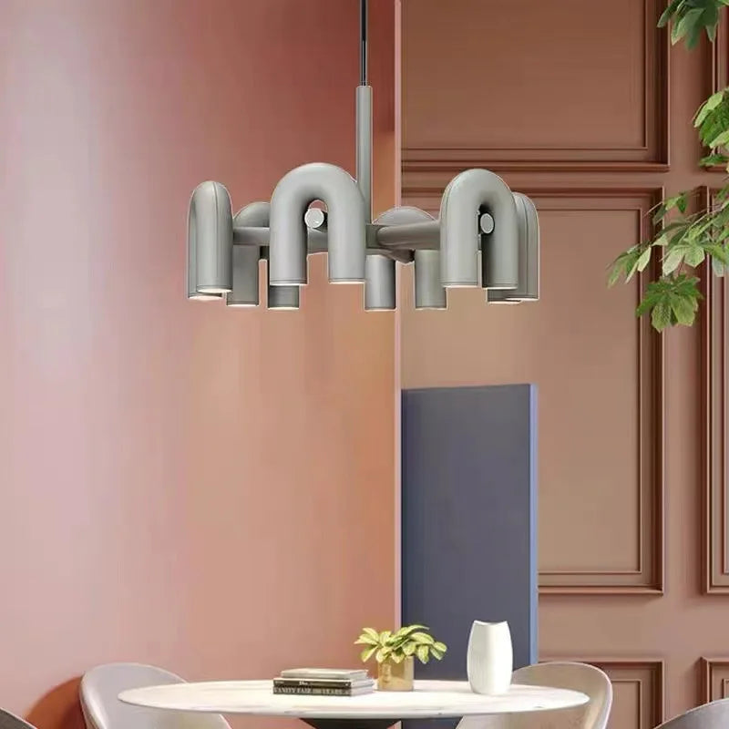 Decorbites™ Art-Deco-Metall-Leuchter in Schwarz, Orange und Grau – Verstellbares Kabel – Beleuchtung für Esszimmer, Eingangsbereich, Schlafzimmer
