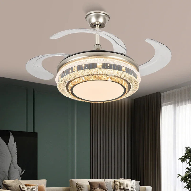 Gold Crystal Ceiling Fan 48-Inch Retractable Blades