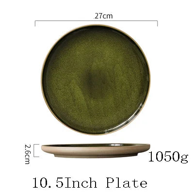 Decorbites™ Grünes Keramik-Essens-Teller - Retro flacher Pastateller, Salat-Sushiteller, Steak-Teller - Set aus 4