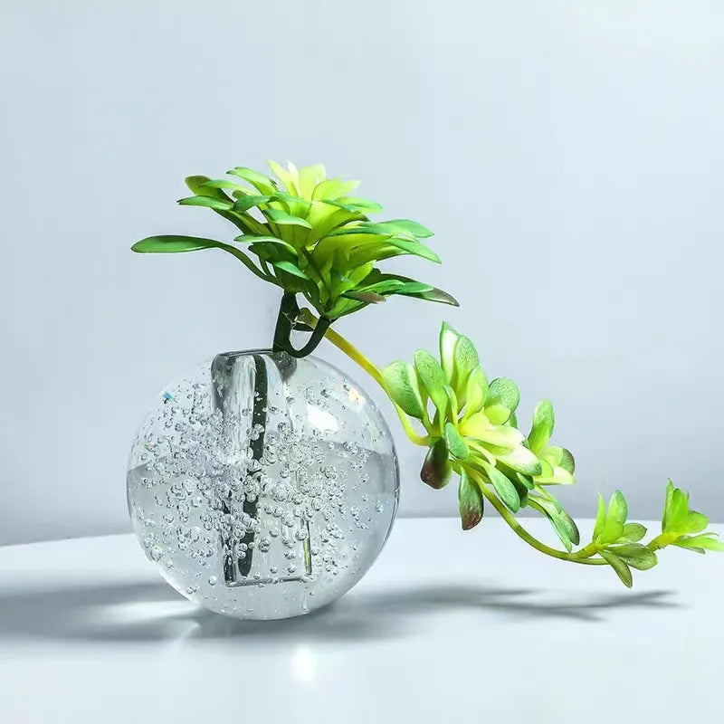 DecorBites™ Crystal Bubble Ball Vase with Artificial Flowers for Desk Decoration
