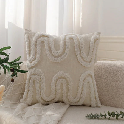 DecorBites™ Geometric Waves Tufted Pillow Covers with Embroidered Tassels
