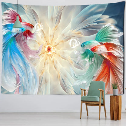 Decorbites™ Tintenlotus-Koi-Gobelin: Boho-Ästhetik Psychedelische Raumkunst Hippie-Dekoration