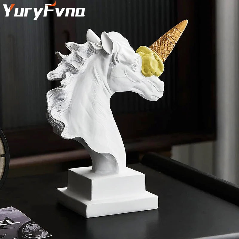 Decorbites™ Eiscreme-Pferdekopf-Harzskulptur-Figur für Heim- und Bürodekoration & Geschenke