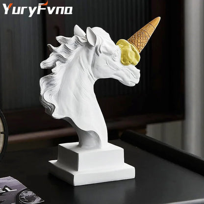Decorbites™ Eiscreme-Pferdekopf-Harzskulptur-Figur für Heim- und Bürodekoration & Geschenke