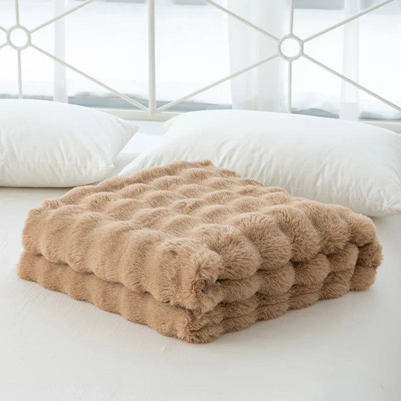 DecorBites™ Cozy Faux Rabbit Velvet Blanket for Office Nap – Twin Size Luxurious Solid Color Woolen Blanket
