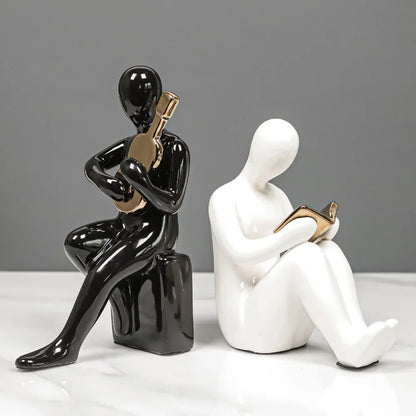 DecorBites™ Abstract Nordic Style Ceramic Character Bookends Set for Office Bookcase Decor