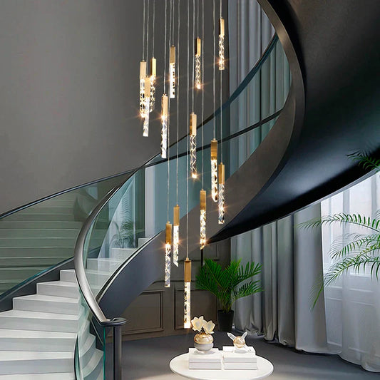 Decorbites™ Goldene Kristall-Treppenleuchter Luxus-LED-Hängeleuchte Luxuriöse Innenbeleuchtung