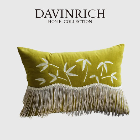 Decorbites™ Bambusbesticktes Fransen-Samt-Lendenkissenbezug 30x50 cm Luxuriöser Künstlerischer Orientalischer Stil