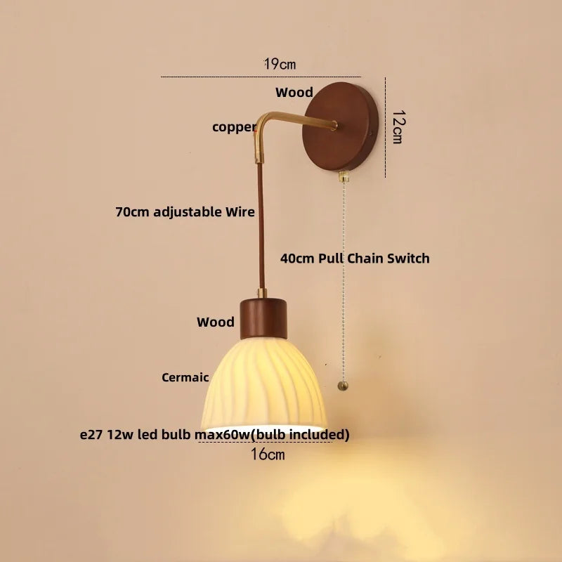 Decorbites™ verstellbare LED-Wandleuchte mit Keramik-Holz-Sockel für Esszimmer, Arbeitszimmer, Bar