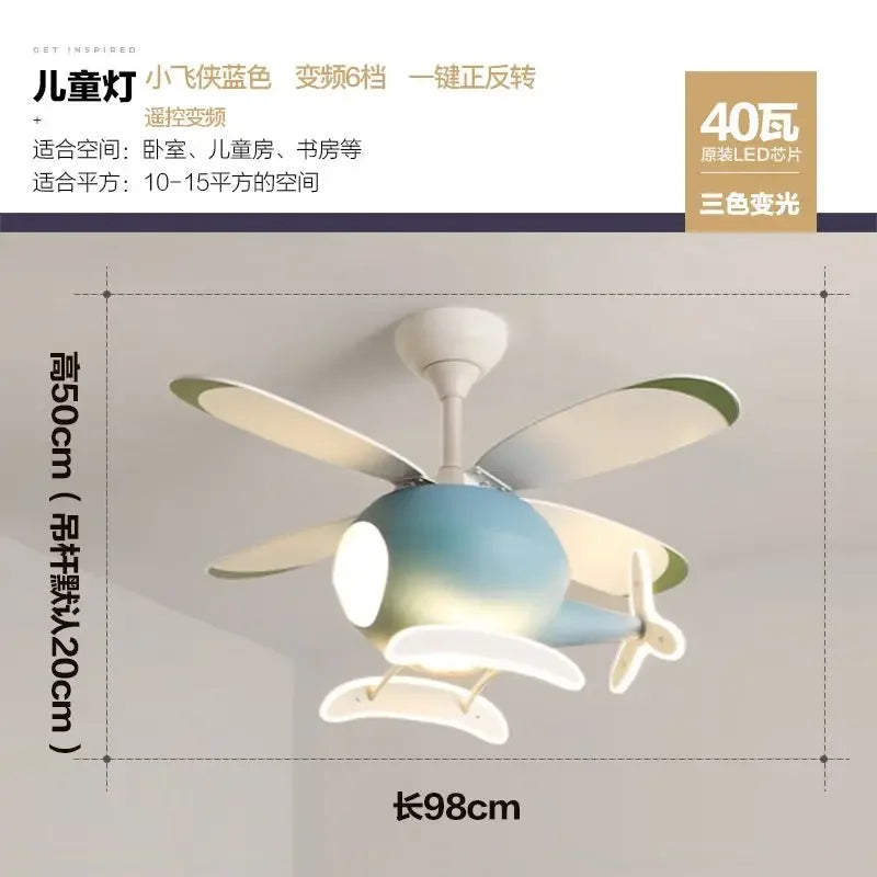 Decorbites™ Kinder-Hubschrauber-Deckenventilator mit LED-Licht-Leuchter – Modernes Flugzeugdesign