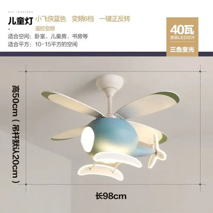 Decorbites™ Kinder-Hubschrauber-Deckenventilator mit LED-Licht-Leuchter – Modernes Flugzeugdesign