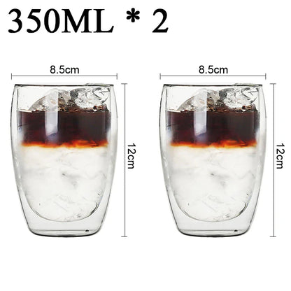 DecorBites™ Double Wall Borosilicate Glass Mug Set for Tea Coffee Juice Bar Drinkware