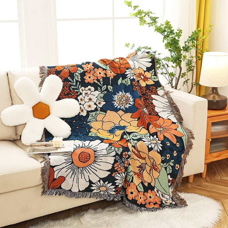 Decorbites™ Boho-Blumen-Baumwolldecke - Weiche Überdecke für Betten, Sofa & Wohnzimmer