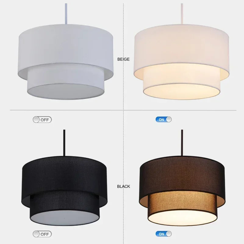Decorbites™ Doppel-Leinen-Stoff-Hängelampe Trommel-Lampe – Skandinavischer Stil für Esszimmer, Schlafzimmer, Restaurant