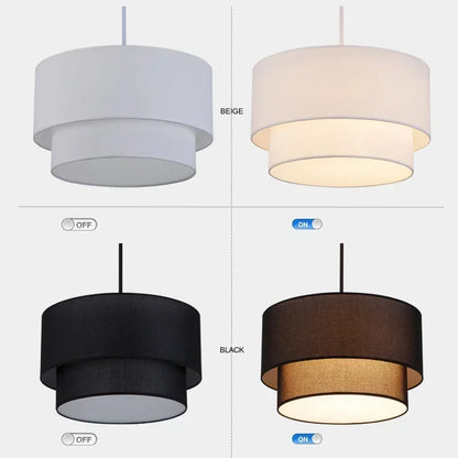 Decorbites™ Doppel-Leinen-Stoff-Hängelampe Trommel-Lampe – Skandinavischer Stil für Esszimmer, Schlafzimmer, Restaurant