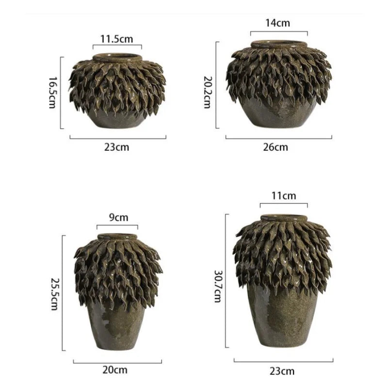 Decorbites™ Blattrelief-Keramikvase: Handgefertigter 3D-Blumenarrangement-Topf