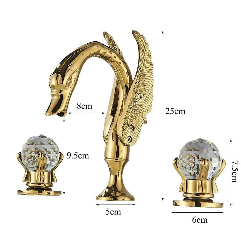 Decorbites™ Goldener Schwan-Kristall-Griff Badezimmer-Wasserhahn – Deckenmontierter Waschbecken-Mischbatterie