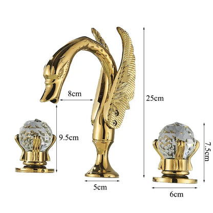 Decorbites™ Goldener Schwan-Kristall-Griff Badezimmer-Wasserhahn – Deckenmontierter Waschbecken-Mischbatterie