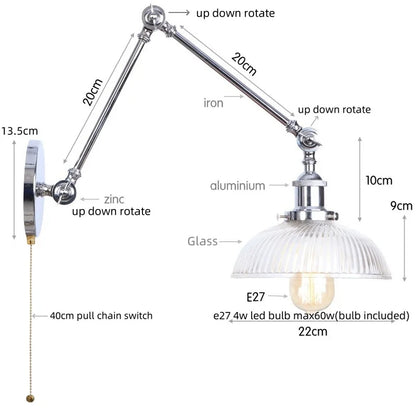 Decorbites™ Industrielles Loft Schwenkarm-LED-Wandleuchte Glas Vintage Spiegel-Lampe