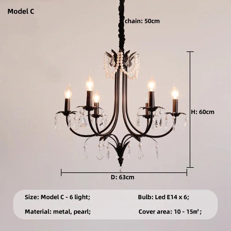 Decorbites™ Schwarze E14 Kerzen-Kronleuchter: Französisches Pendellicht für das Wohnzimmer zur Heimdekoration