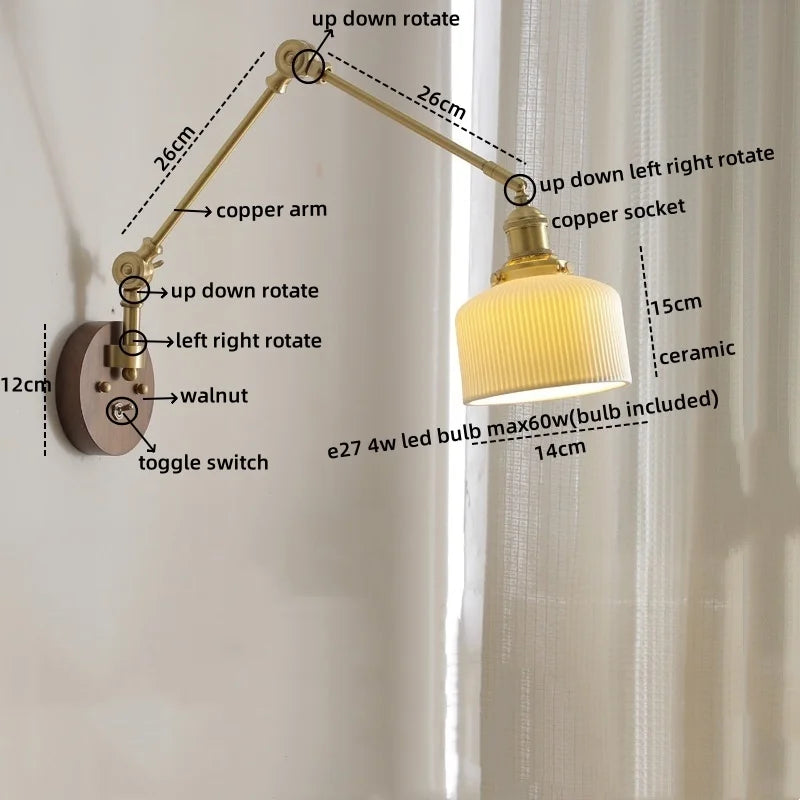 DecorBites™ LED Wall Lamps Pull Chain Switch Modern Stair Light Fixtures, Ceramic Copper