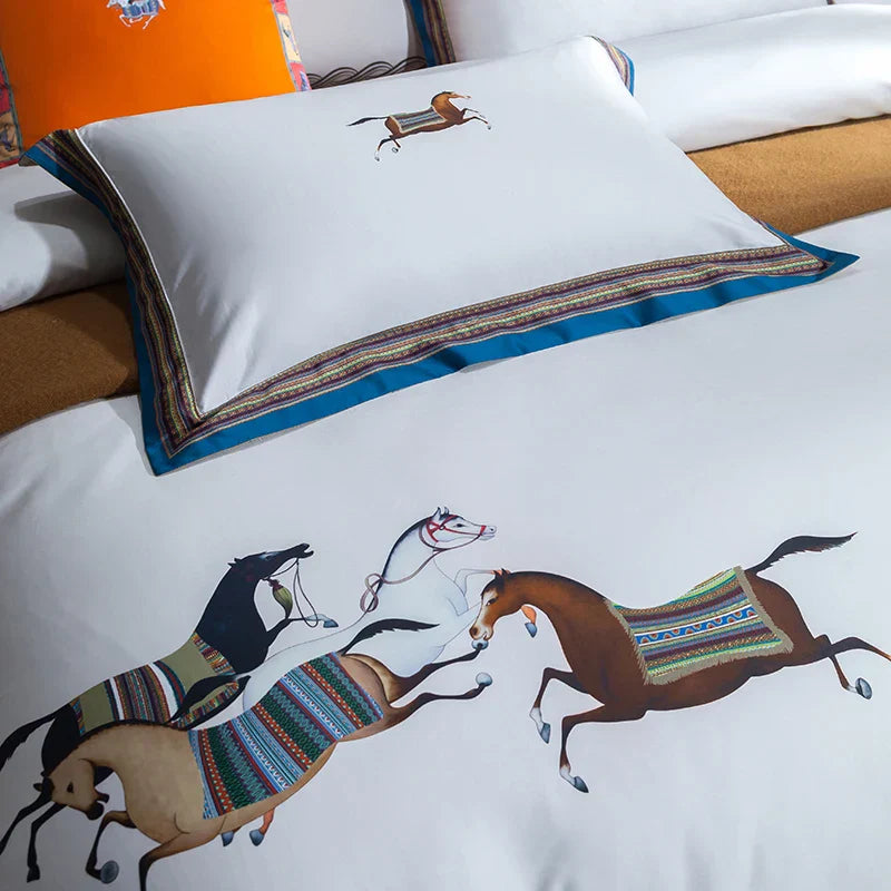 Decorbites™ Galoppierendes Pferd Luxus-Bettwäsche-Set 1400TC Ägyptische Baumwolle Daunenbettbezug Laken Kissenbezüge