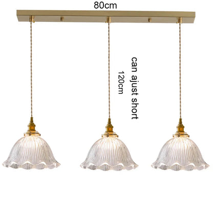 Korean Retro Glass Pendant Light With Wood Accent