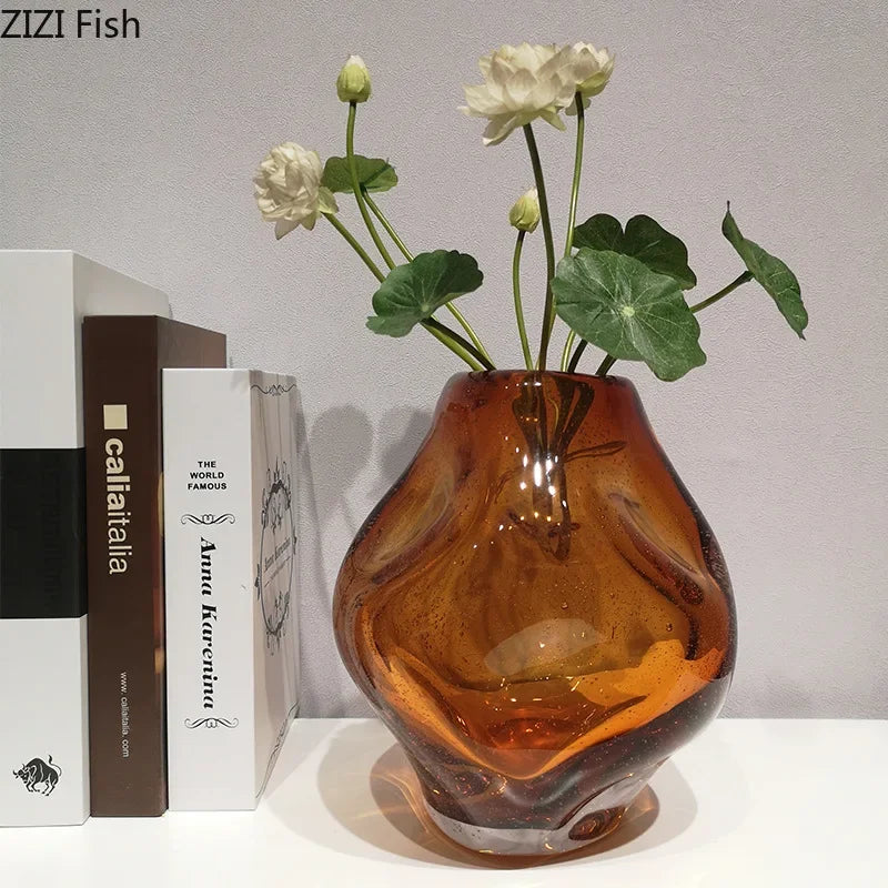 Decorbites™ Bernsteinglas-Vase & Künstliche Blume als Schreibtischdekoration für das Raumästhetik