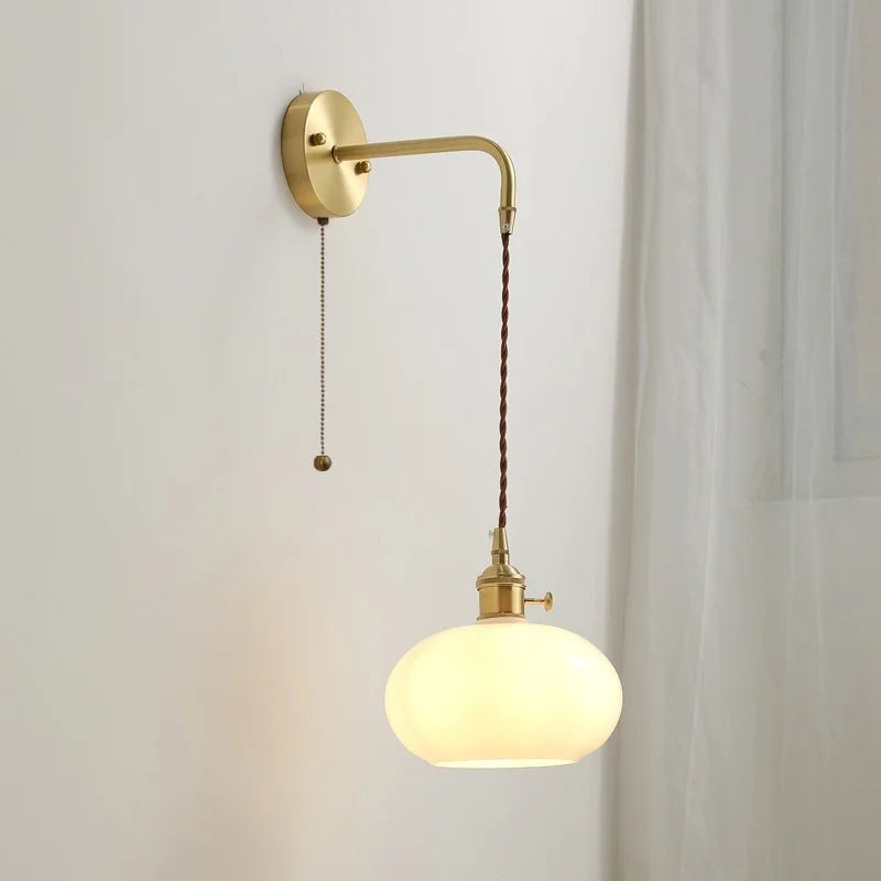 DecorBites™ Glass Copper LED Wall Lights with Knob Switch, Modern Bedside Lamp