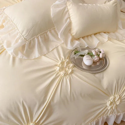 Decorbites™ Spitzen-Prinzessin-Bettwäsche-Set: Romantische Rüschen & Schleifen-Duvetbezug, Laken, Kissenbezüge