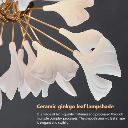 Decorbites™ Blattzweig-Keramik-Kronleuchter | Moderne goldene Leuchte für das Wohnzimmer