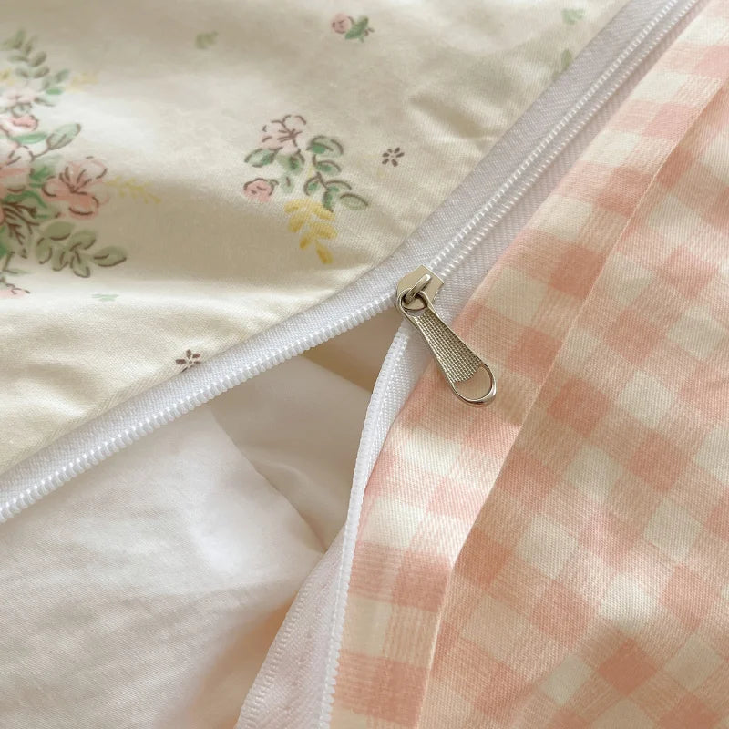Decorbites™ Baumwoll-Bettwäsche-Set Kleine Blumenmuster Prinzessin - Queensize - Daunendeckelbezug Bettlaken Bettrock Kissenbezüge