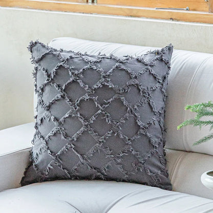 DecorBites™ Cotton Diamond Cushion Cover in Mustard Orange Beige for Living Room Sofa Bed