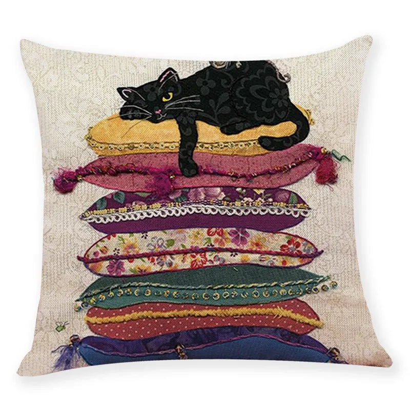 DecorBites™ Creative Cat Linen Pillow Case 45x45cm - Sofa Cushion Cover