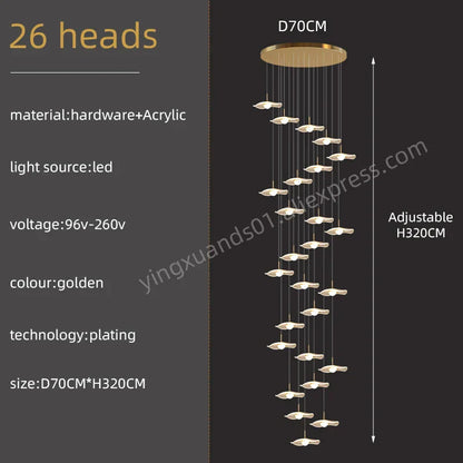 Decorbites™ Goldene Akryl-Kronleuchter LED-Hängeleuchte Moderne Treppenhaus-Wohnzimmer-Beleuchtung