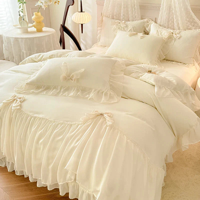 Decorbites™ Korean Lace Bogen-Bettwäsche-Set: Luxuriöse Prinzessinnen-Steppdecke für Mädchen Hochzeit Heimtextilien