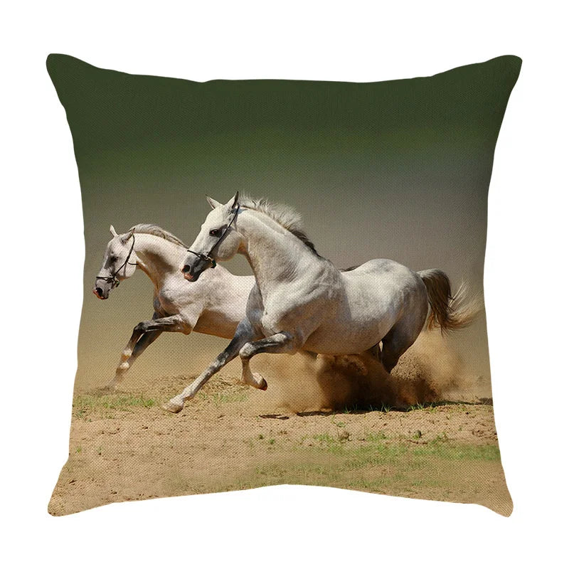 DecorBites™ Galloping Horse Pillowcase: Wild Horse Print Linen Cushion Cover for Home Decoration