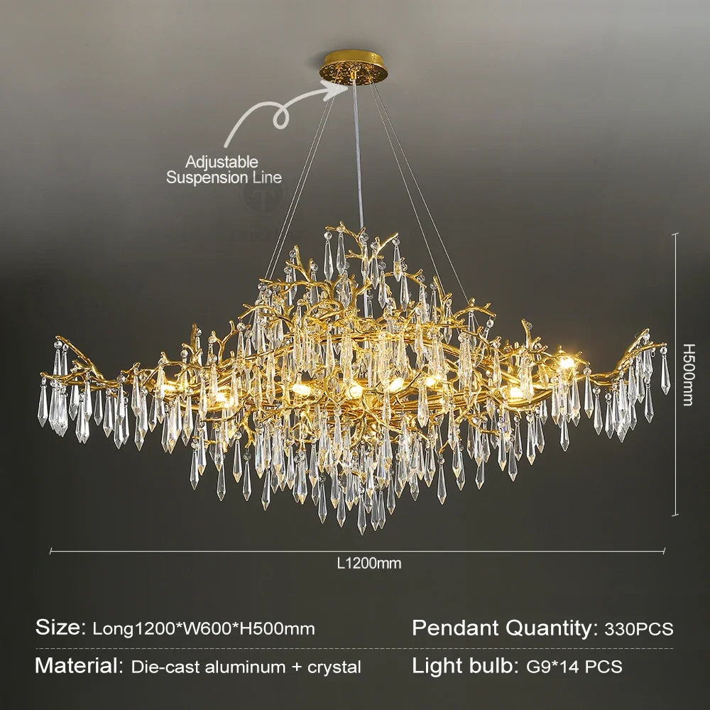 Decorbites™ Goldener Kristall-Kronleuchter – Moderner Luxus-Langlicht für Küche, Esszimmer, Wohnzimmer, Schlafzimmer