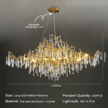 Decorbites™ Goldener Kristall-Kronleuchter – Moderner Luxus-Langlicht für Küche, Esszimmer, Wohnzimmer, Schlafzimmer