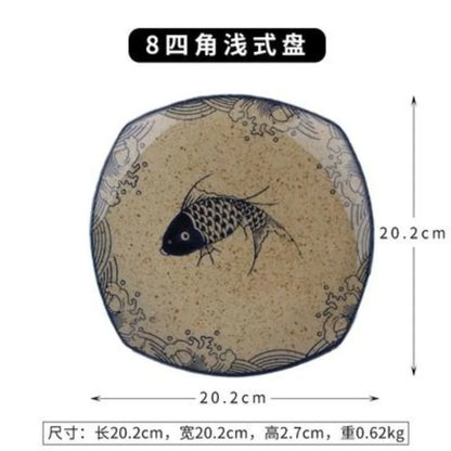 DecorBites™ Japanese Fish Print Ceramic Tableware - Special-shaped Large Dinner Plate Set