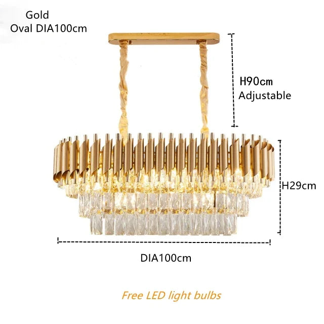 Gold Crystal Suspension Lamp Oval Dia100cm